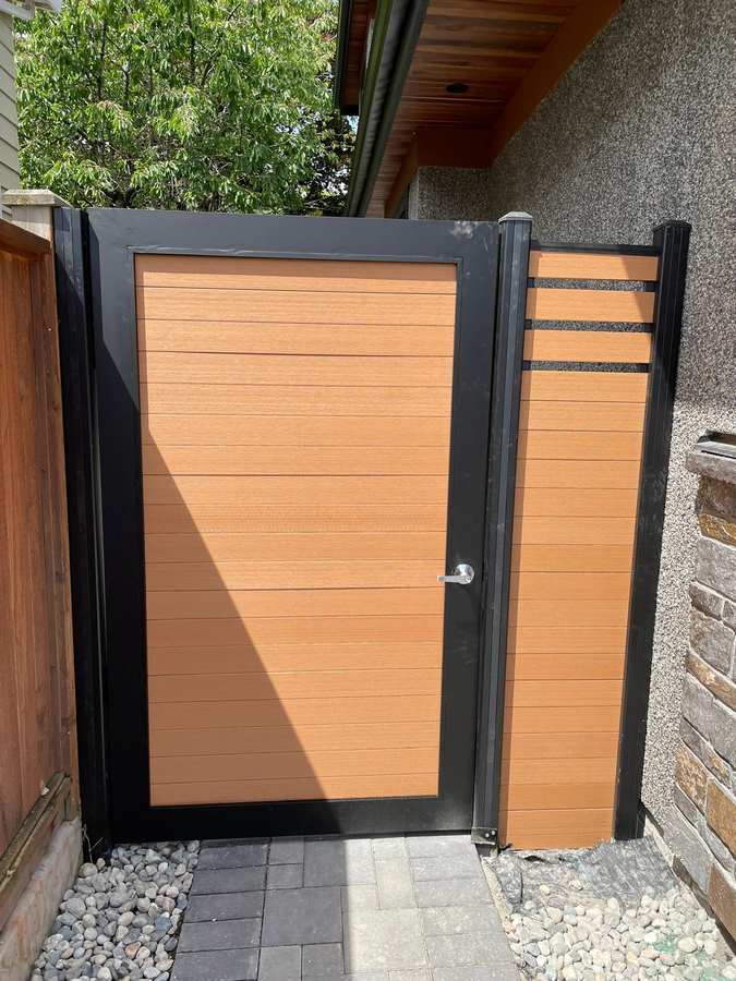 Cedar brown composite gate with black aluminum frame